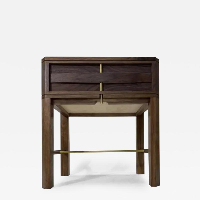  Atelier Luer Atelier Luer Slat Front Walnut Night Side End Table with Drawer Brass Hardware