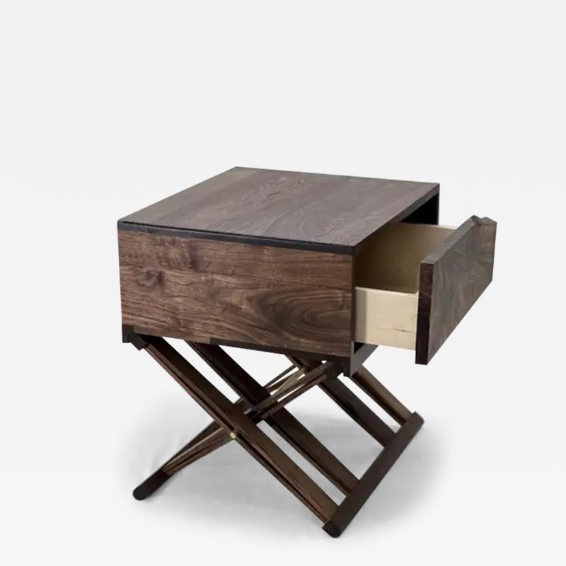  Atelier Luer Atelier Luer Walnut Nightstand End Table with Live Edge Drawer X Frame Base