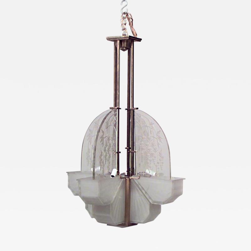  Atelier Vincent French Art Deco Frosted Glass 4 Corner Chandelier