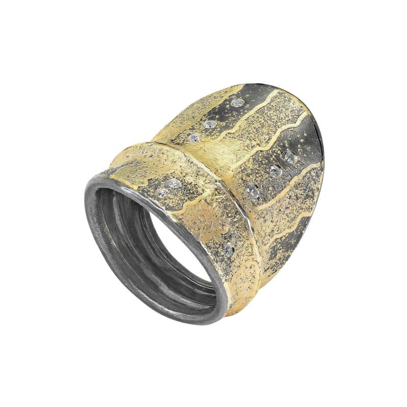  Atelier Zobel White Diamond Pure Gold Oxidized Silver Shield Ring Atelier Zobel 2025