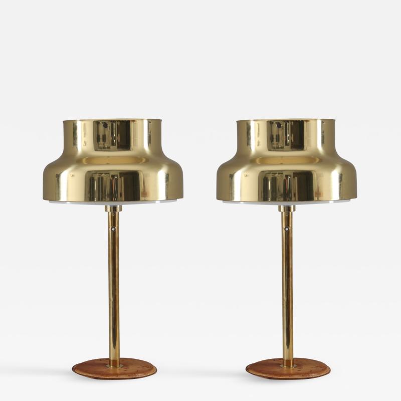  Atelje Lyktan Pair of Bumling Table Lamps in Brass and Leather by Atelj Lyktan