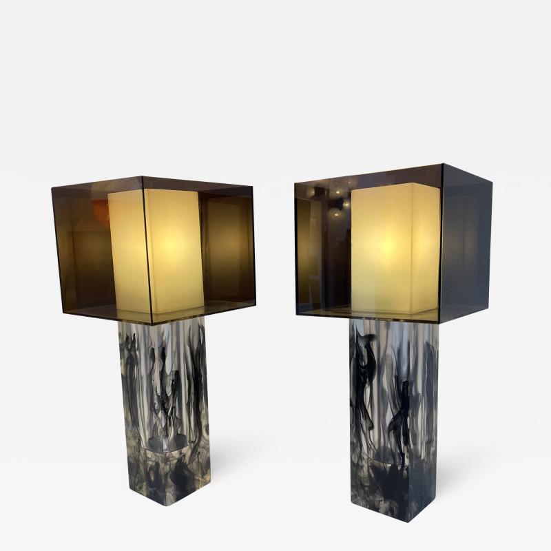  Atelje Lyktan Pair of Lucite Cube Lamps by Atelj Lyktan Sweden 1990s