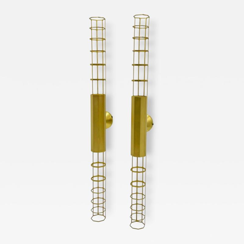  B B Italia Pair Baxter Palomar Brass Sconces by Pietro Russo Italian Modern Lights