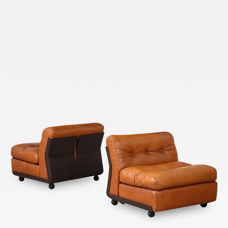  B B Italia Pair of Amanta Leather Lounge Chairs by Mario Bellini for B B Italia