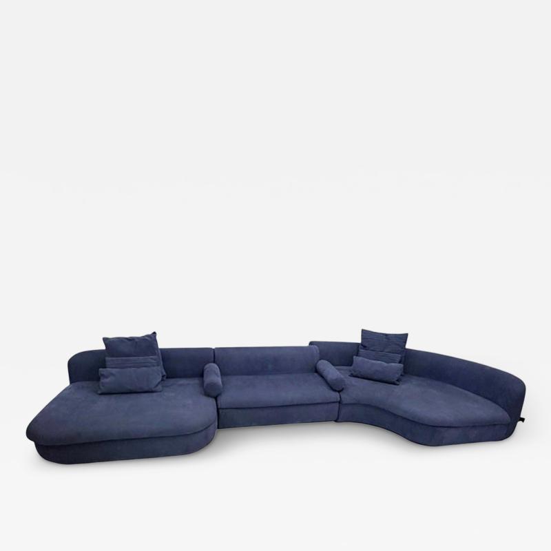  B B Italia Three Piece Piaf Sectional Sofa Made in Italy by Baxter Dark Blue Leather