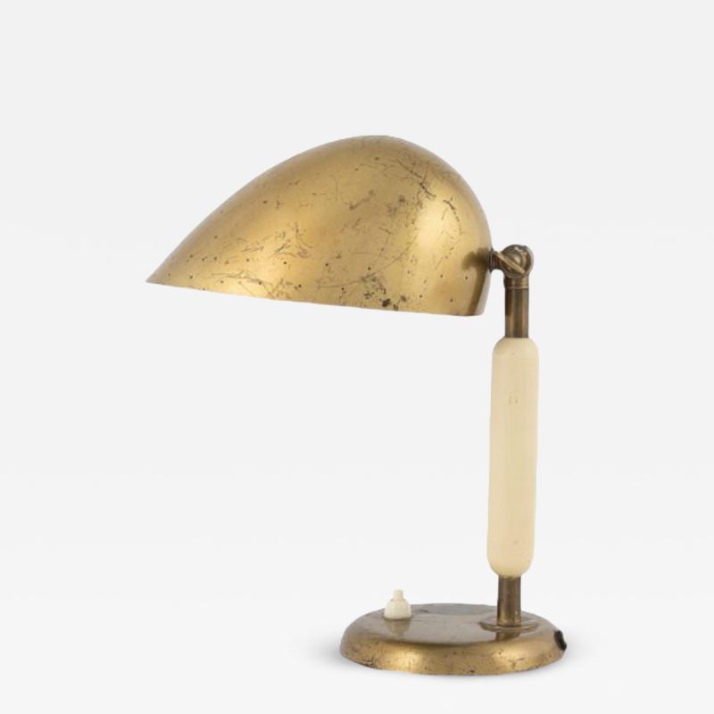  B hlmarks AB Bohlmarks Harald Notini Swedish Modern Patinated Brass Wood Rare Table Lamp 1930s
