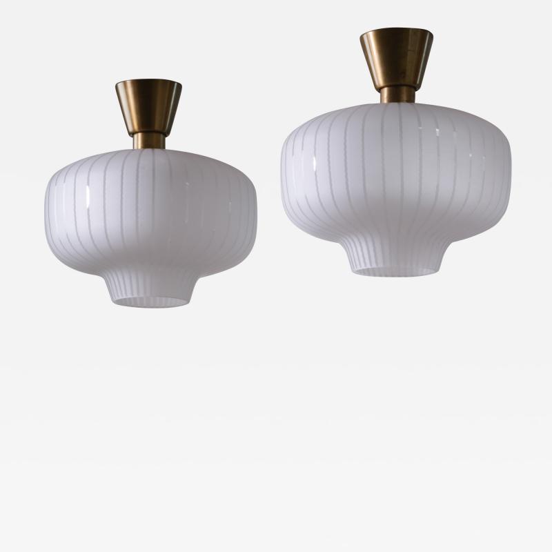  B hlmarks AB Bohlmarks Pair of frosted glass and brass ceiling lamps