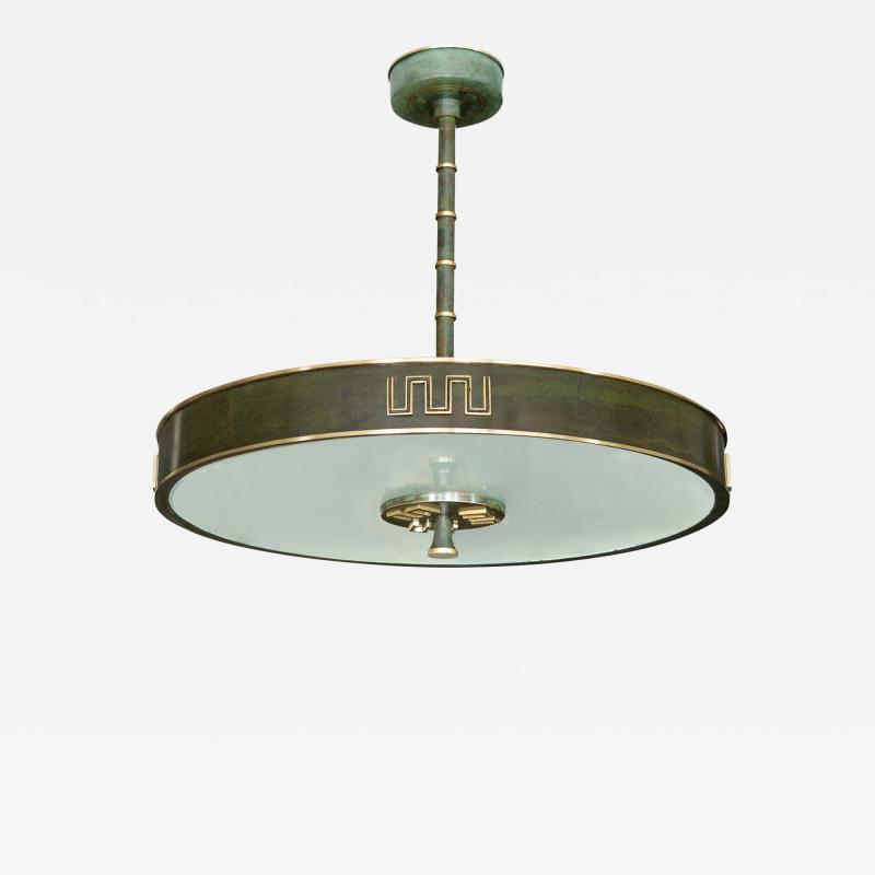  B hlmarks AB Bohlmarks SWEDISH MODERN PATINATED BRASS PENDANT WITH MEANDER DETAILS 1930S
