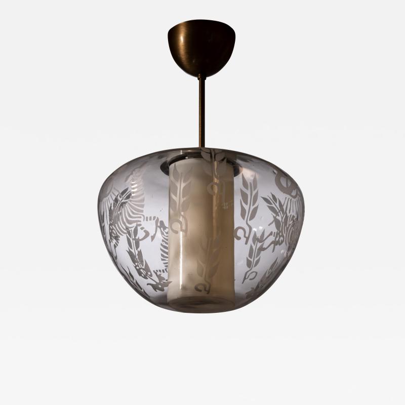  B hlmarks AB Bohlmarks Scandinavian Modern etched glass pendant lamp