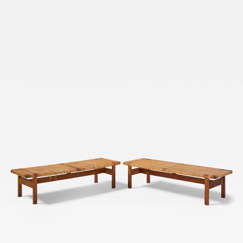  B rge Mogensen Borge Mogensen B rge Mogensen 5272 for Fredericia Danish Teak and Rattan Benches Pair
