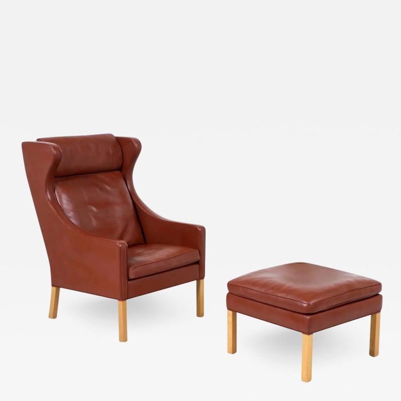  B rge Mogensen Borge Mogensen B rge Mogensen Model 2204 Cognac Leather Wing Chair for Fredericia Stolefabrik