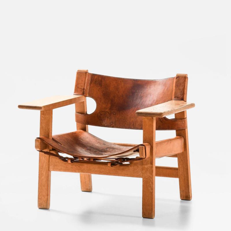  B rge Mogensen Borge Mogensen Spanish Chair in Leather and Oak by B rge Mogensen 1950s