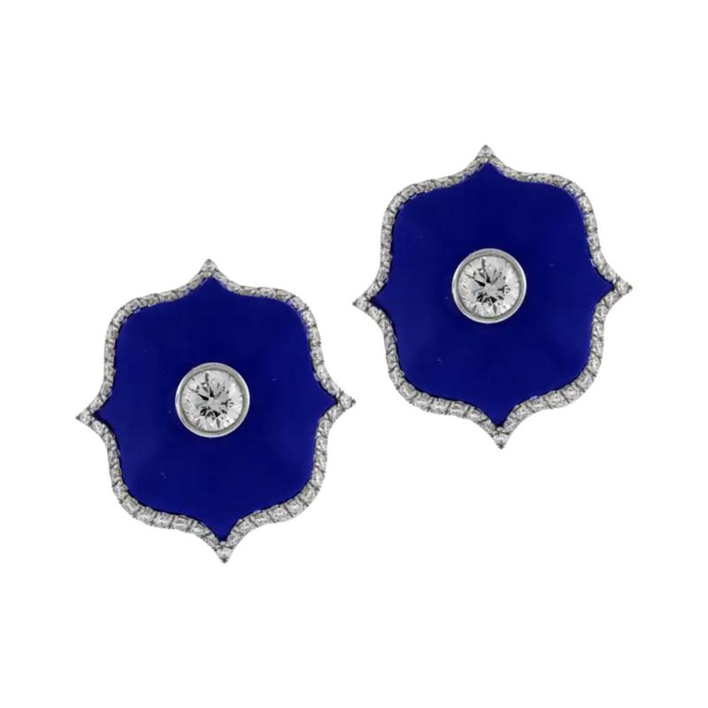  BAYCO BAYCO BLUE CERAMIC LOTUS DIAMOND EARRINGS