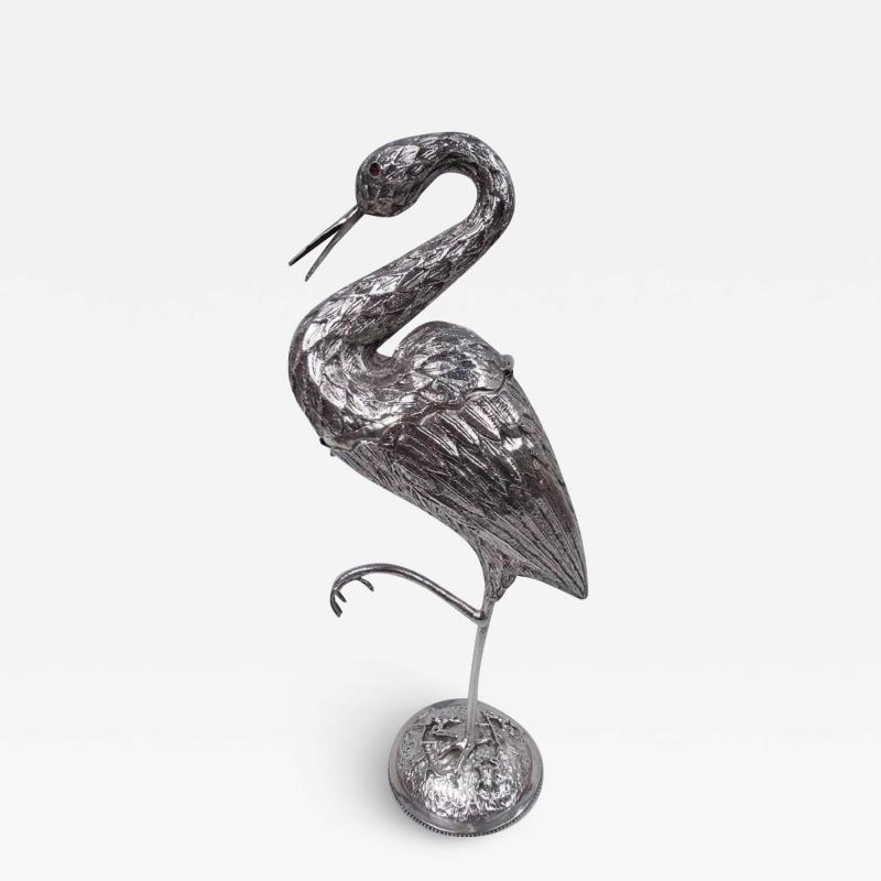  BH Joseph Co Dutch Silver Bird Spice Box of Egret Standing on One Leg