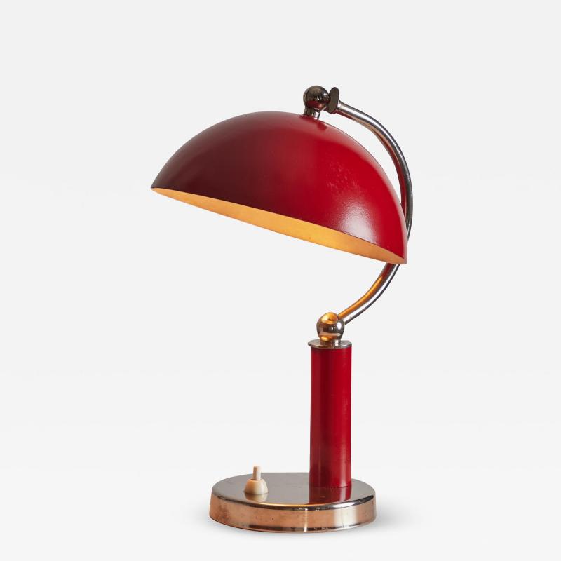  BOR NS BOR S 1940s Bor ns Bor s Table Lamp in Red Lacquered Metal Nickel