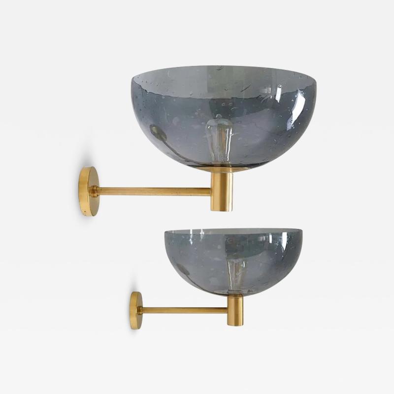  BOR NS BOR S Pair of Swedish Midcentury Wall Lamps in Brass and Glass by Bor ns