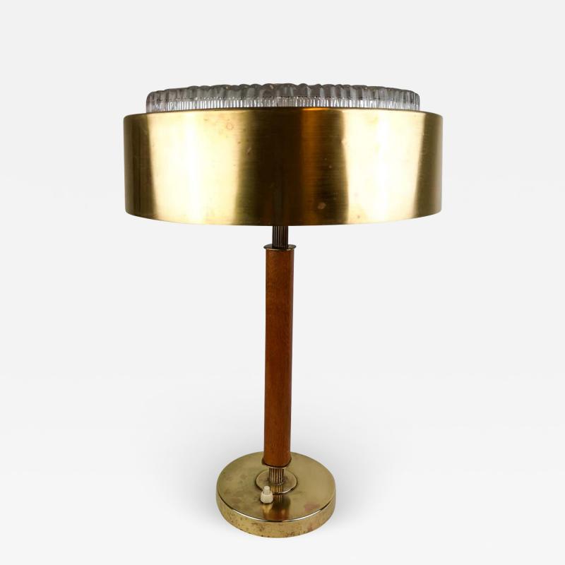  BOR NS BOR S Swedish Midcentury Table Lamp in Brass Crystal and Wood by Bor ns