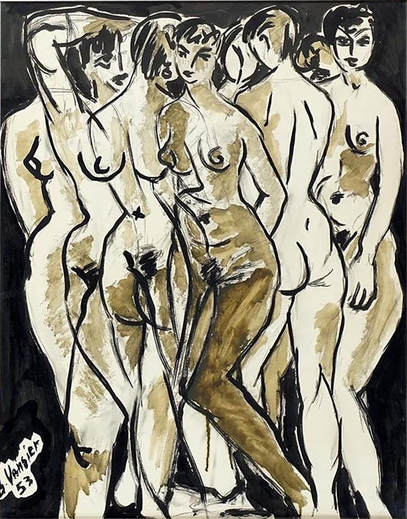  BORIS VANSIER INK ON PAPER OF NUDES R FLEXION DANS UN MIRROR BY BORIS VANSIER