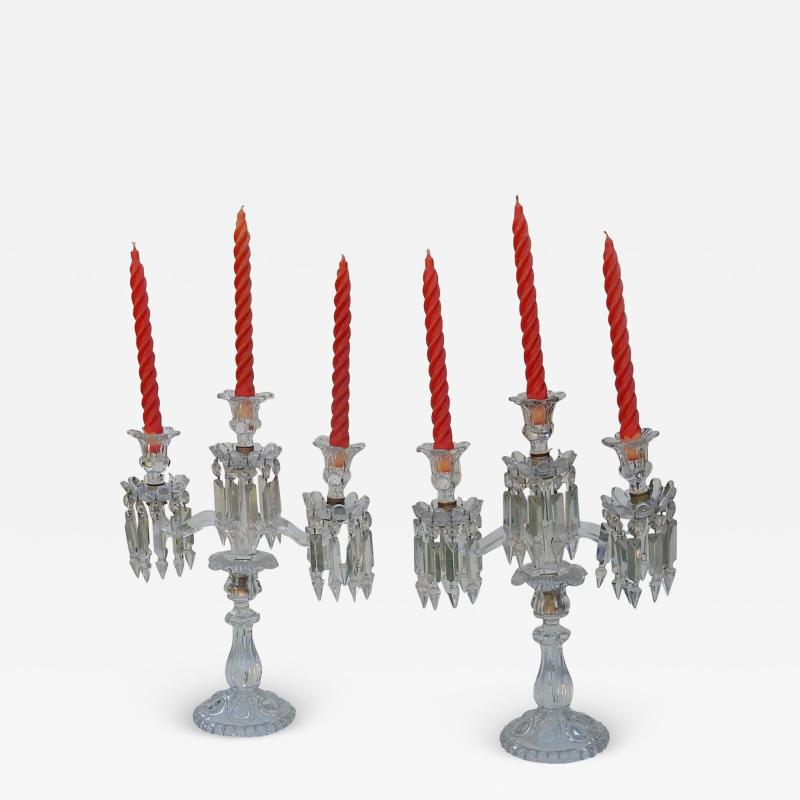  Baccarat 1950 Pair of Baccarat Crystal Chandeliers with 2 Arms and Signed Baccarat