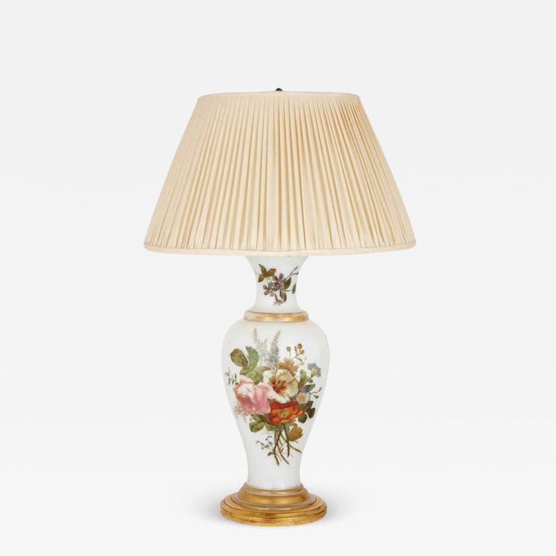  Baccarat A Baccarat opaline glass lamp vase formed with floral decoration