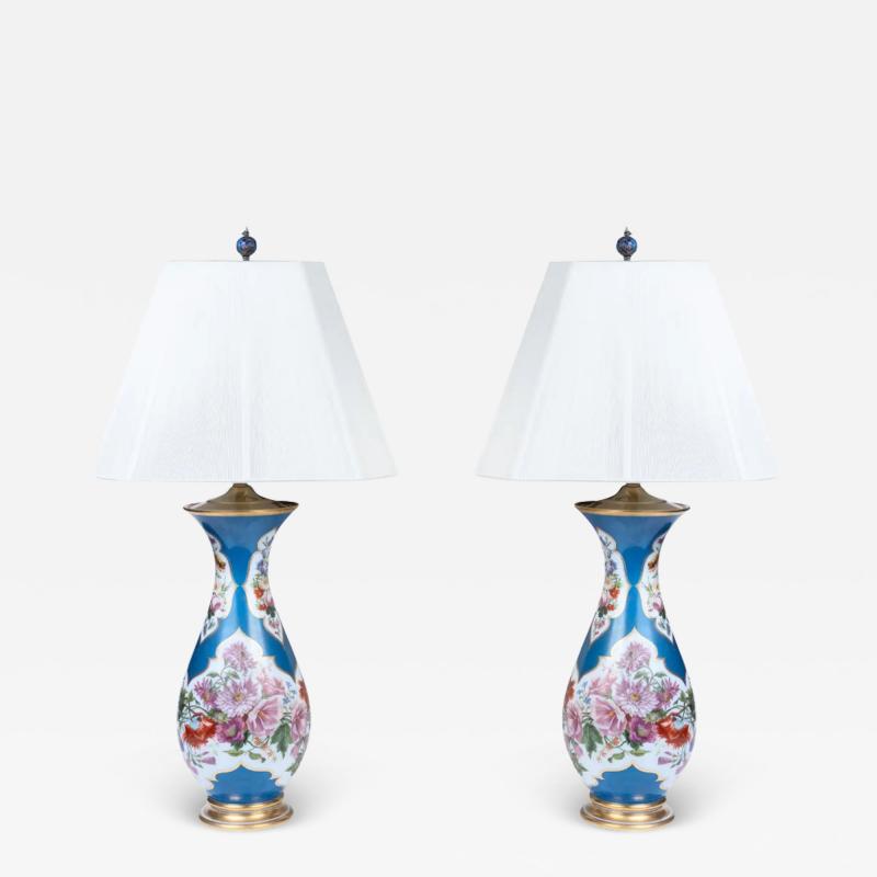  Baccarat A Large Pair of French Baccarat Opaline Glass Vases Lamps 19th Century