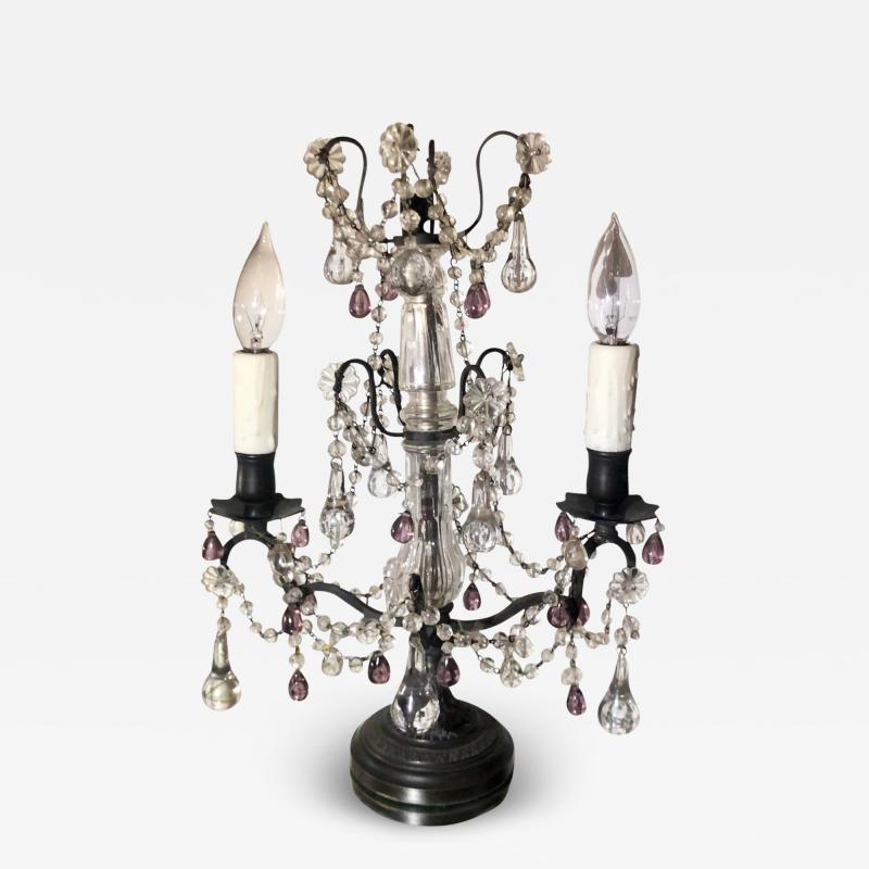  Baccarat Antique Baccarat Crystal Murano Glass Beaded Petit Girandole Table Chandelier