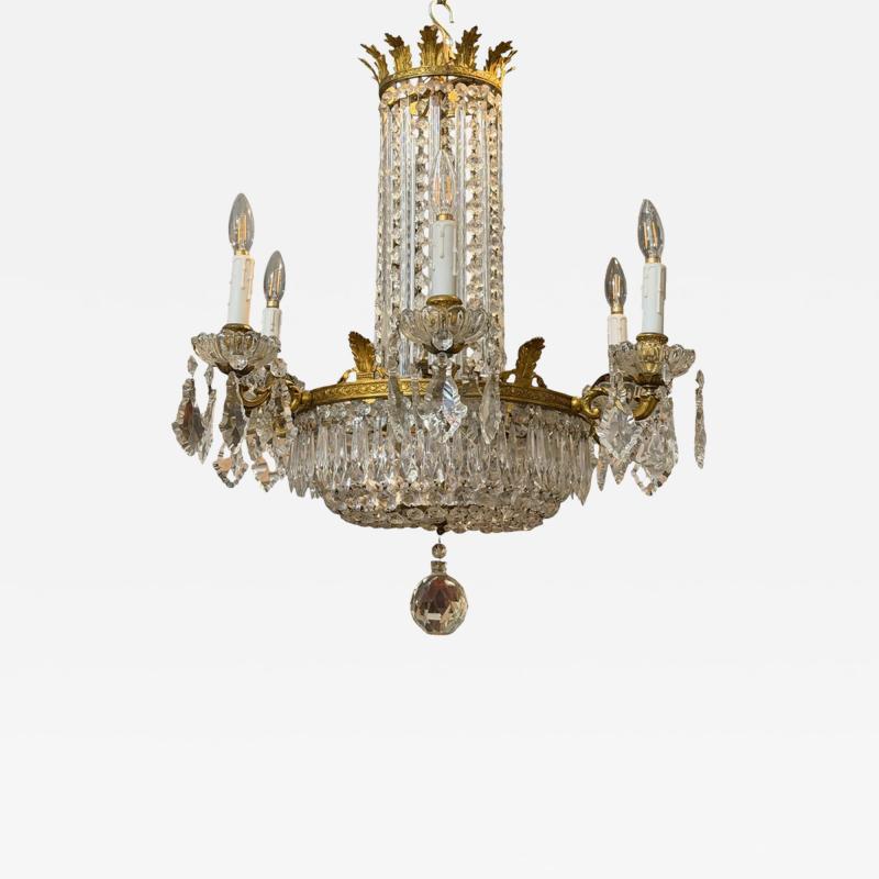 Baccarat Antique Baccarat Gilt Bronze and French Crystal 6 Lite Chandelier