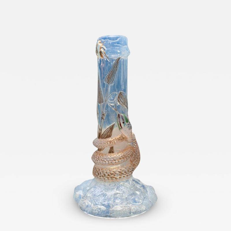  Baccarat Antique Baccarat Opalescent Crystal Vase with Gilded Snake Motif