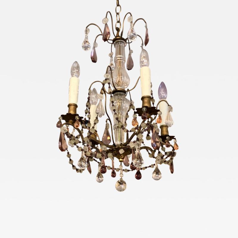  Baccarat Antique Baccarat Petite French Crystal Chandelier With Murano Glass Beads