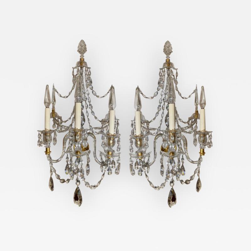  Baccarat Baccarat French Crystal Gilt Bronze Wall Light Sconces a Pair