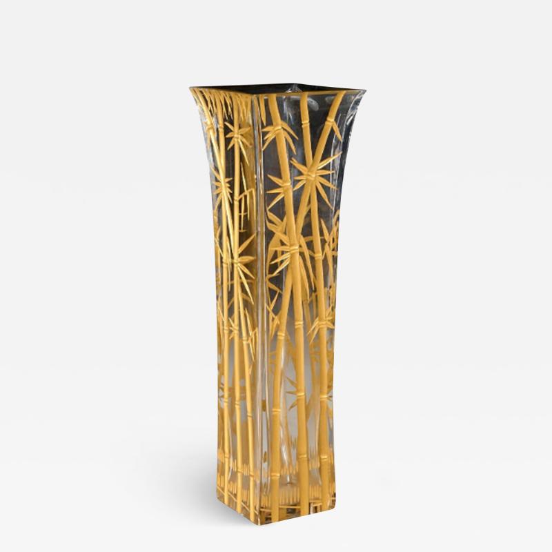  Baccarat CRYSTAL VASE DECORATED WITH ETCHED GILT BAMBOO DECORATION