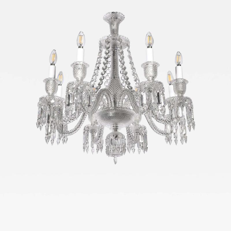  Baccarat Mid Century Modernist Eight Light Crystal Zenith Chandelier by Baccarat