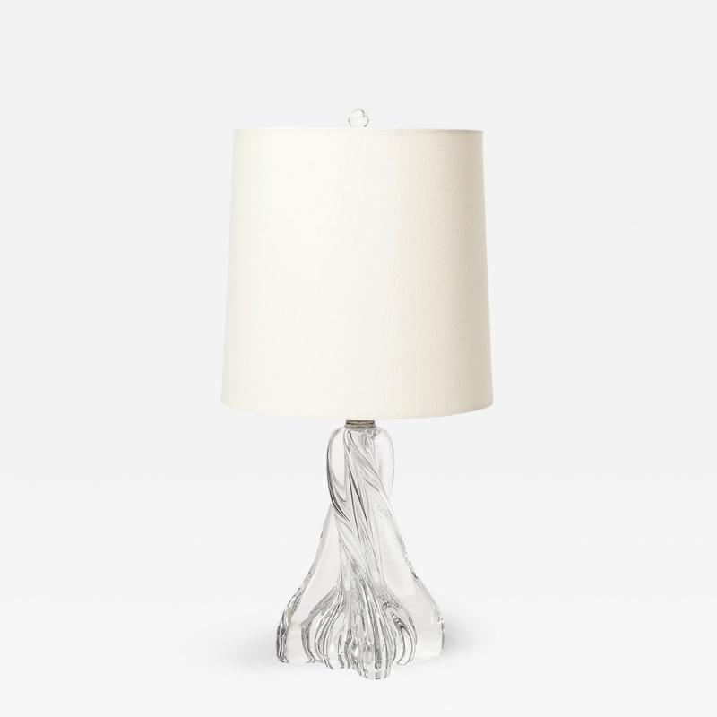  Baccarat Mid Century Modernist Spiral Form Crystal Table Lamp signed Baccarat