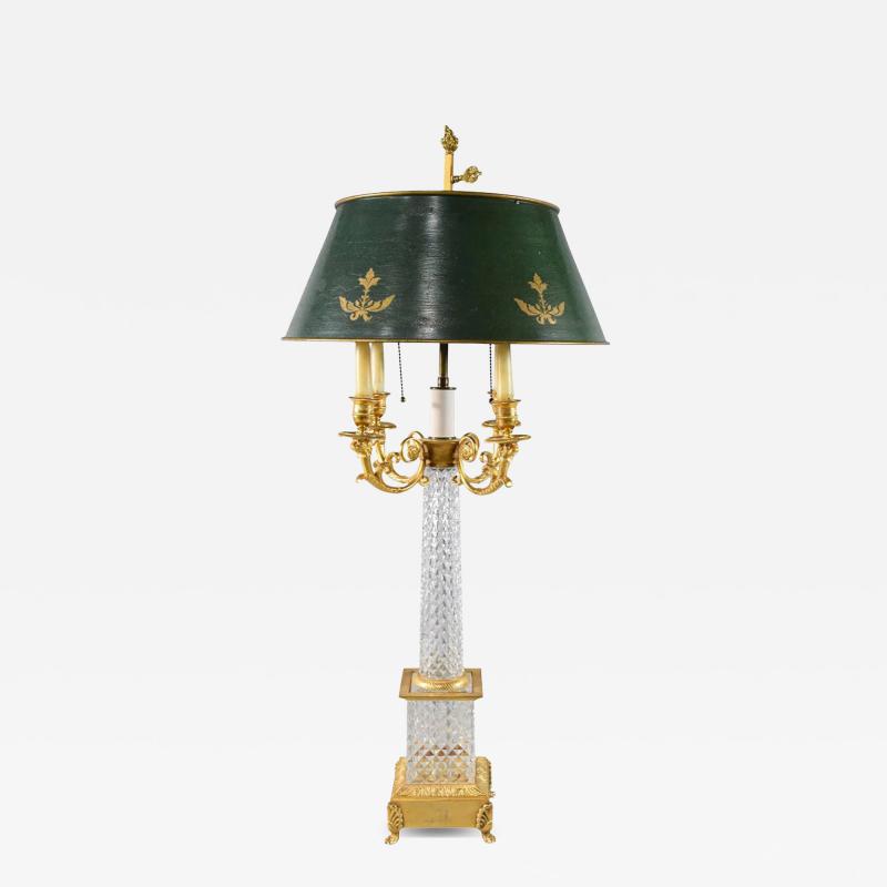  Baccarat Neoclassical Style Baccarat Cut Crystal Gilt Bronze Bouillotte Table Lamp