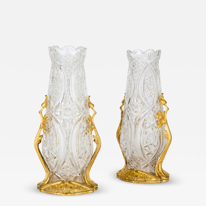  Baccarat Pair of French Art Nouveau crystal and ormolu vases by Baccarat