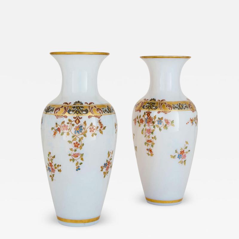 Baccarat Pair of French antique opaline glass vases by Baccarat