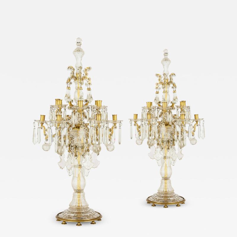  Baccarat Pair of antique cut crystal girandoles by Baccarat