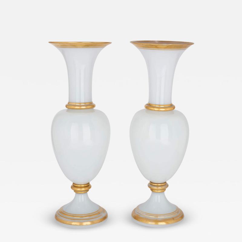  Baccarat Pair of large antique white glass vases by Baccarat