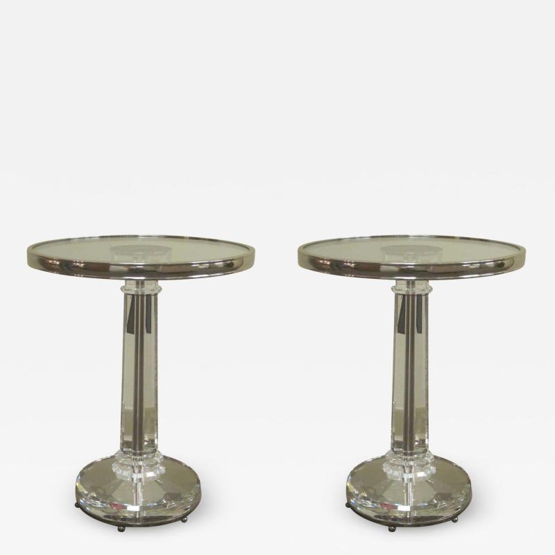  Baccarat Two French Mid Century Modern Style Solid Crystal Nickel Side Tables Baccarat