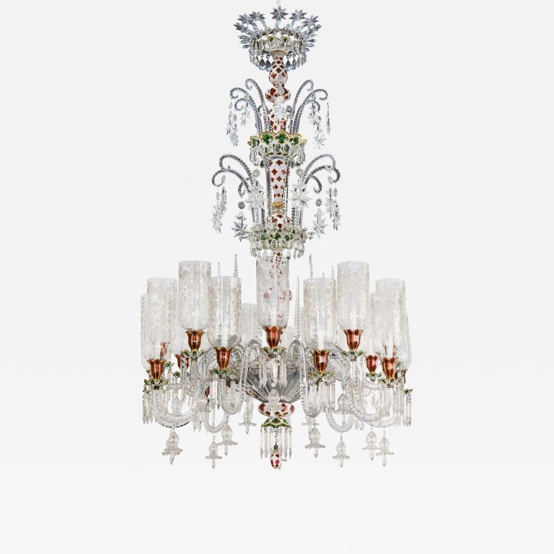  Baccarat Very large antique overlay glass chandelier by Baccarat