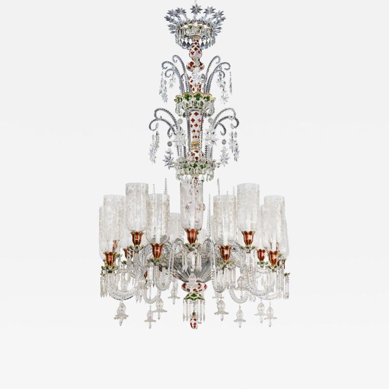  Baccarat Very large antique overlay glass chandelier by Baccarat