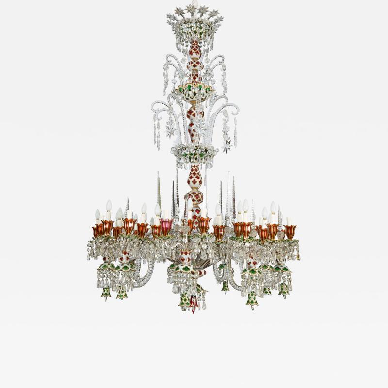  Baccarat Very large antique red and green overlay glass chandelier by Baccarat