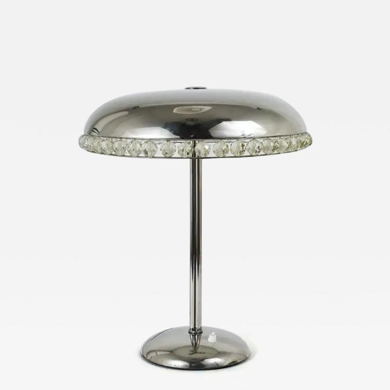  Bakalowits Sohne Bakalowits Vienna Nickel Crystal Mushroom Table Desk Side Lamp Austria 1950s