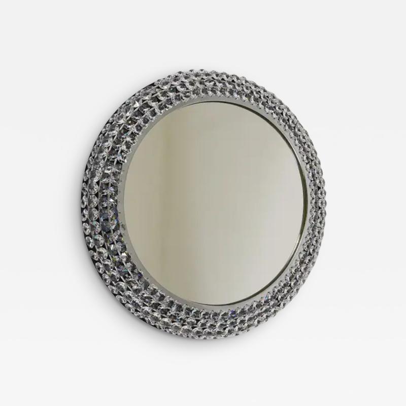  Bakalowits Sohne Round Bakalowits Style Faceted Crystal Chrome Backlit Wall Mirror 1960s