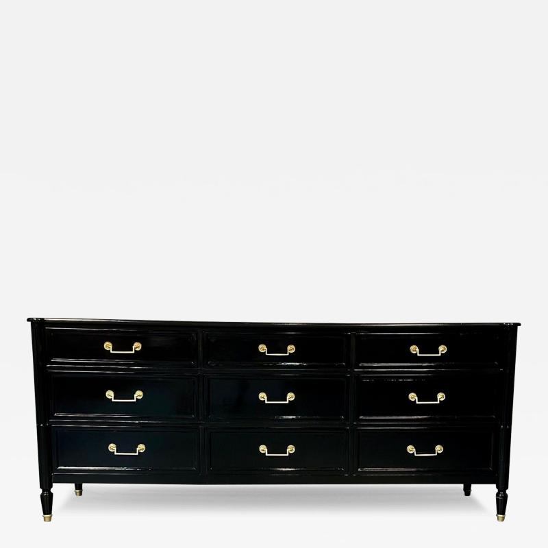  Baker Furniture Company Hollywood Regency Louis XVI Style Ebony Lacquered Dresser Chest of Drawers