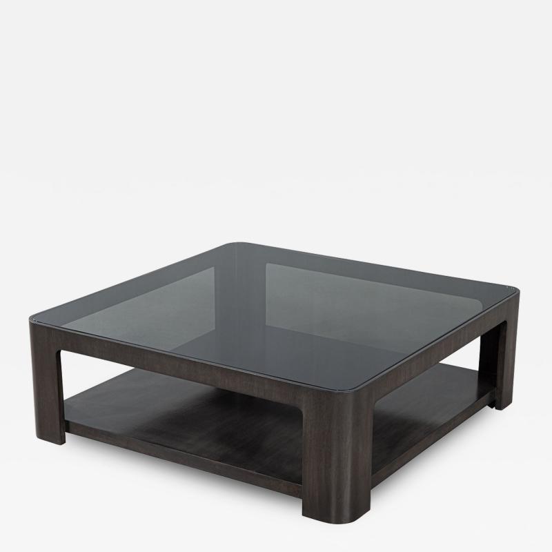  Baker Furniture Company Modern Square Coffee Table with Smoked Glass by Baker Furniture