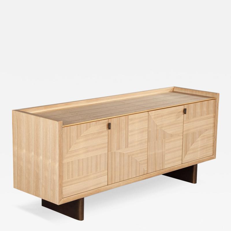  Baker Furniture Company Modern Walnut Marquetry Sideboard in Natural Finish by Baker Furniture