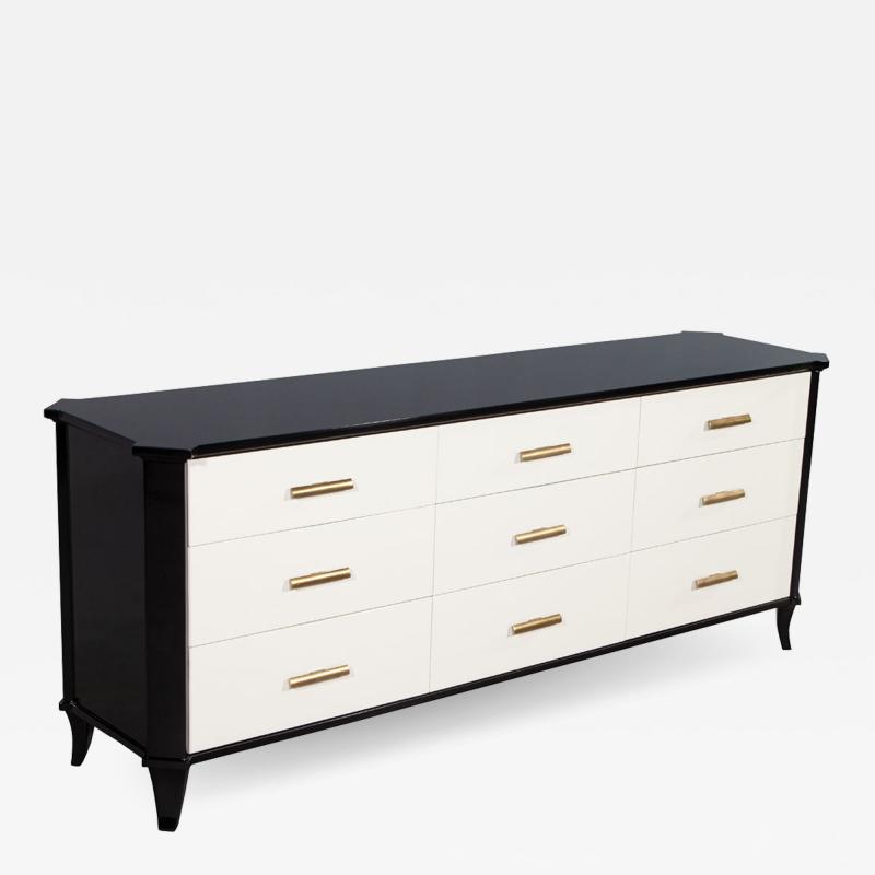  Baker Furniture Company Polished Black Lacquered Sideboard by Baker Furniture Facet Cabinet