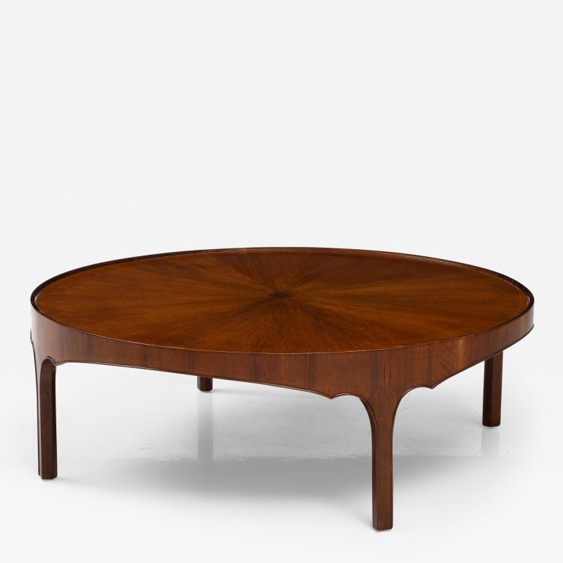  Baker Furniture Company Round Baker Oversized 1960s Modern Walnut Coffee Table With Sunburst Top
