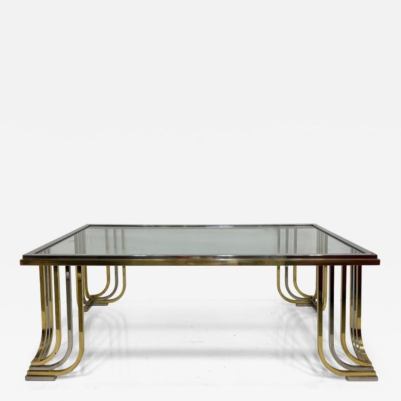  Banci Firenze Bianci Firenze 1970s Italian Brass and Chrome Coffee Table with Glass Top
